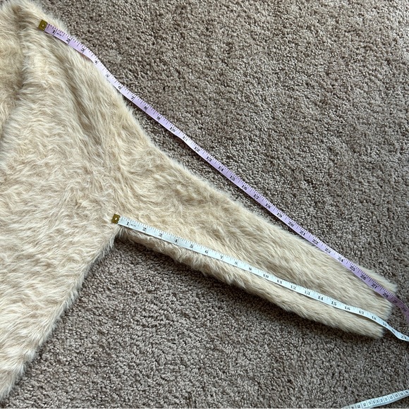 Free People Sand Beige Eyelash Faux Fur Open Front Cardigan Size Small - Picture 10 of 12